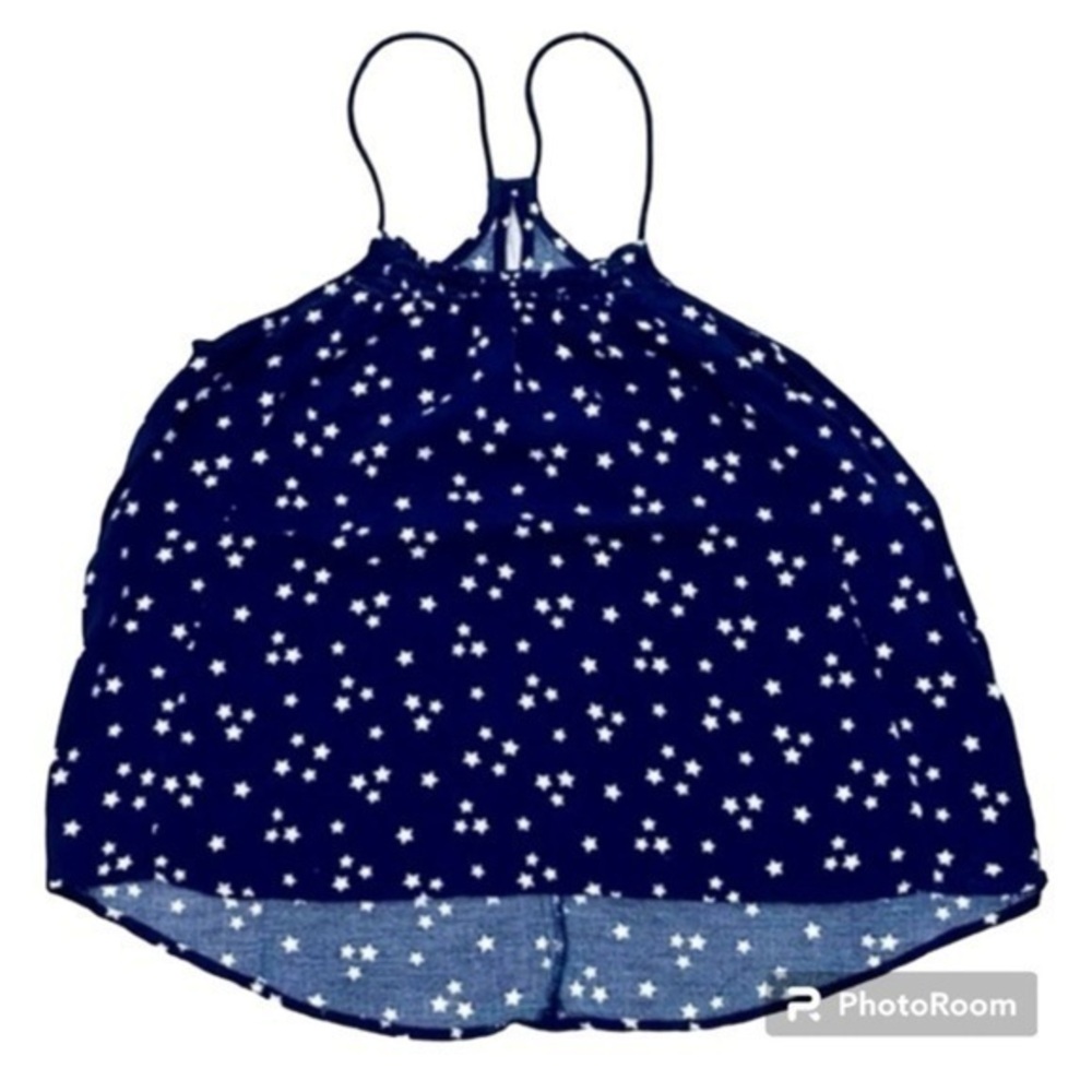🔥🔥 NOBO Blue with White Star Cropped / Spaghetti Strap Racerback Tank Top